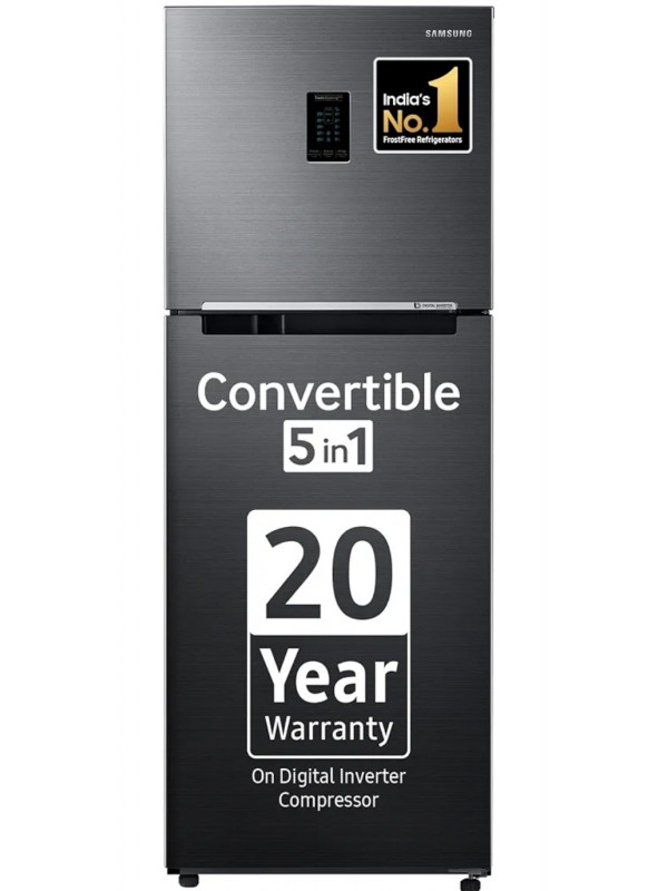 Refrigerator: Samsung 301 L, 2 Star, Convertible 5-in-1 Digital Inverter, with Display Frost Free Double Door Refrigerator (RT34C4522B1/HL, Black Matt, 2023 Model)
